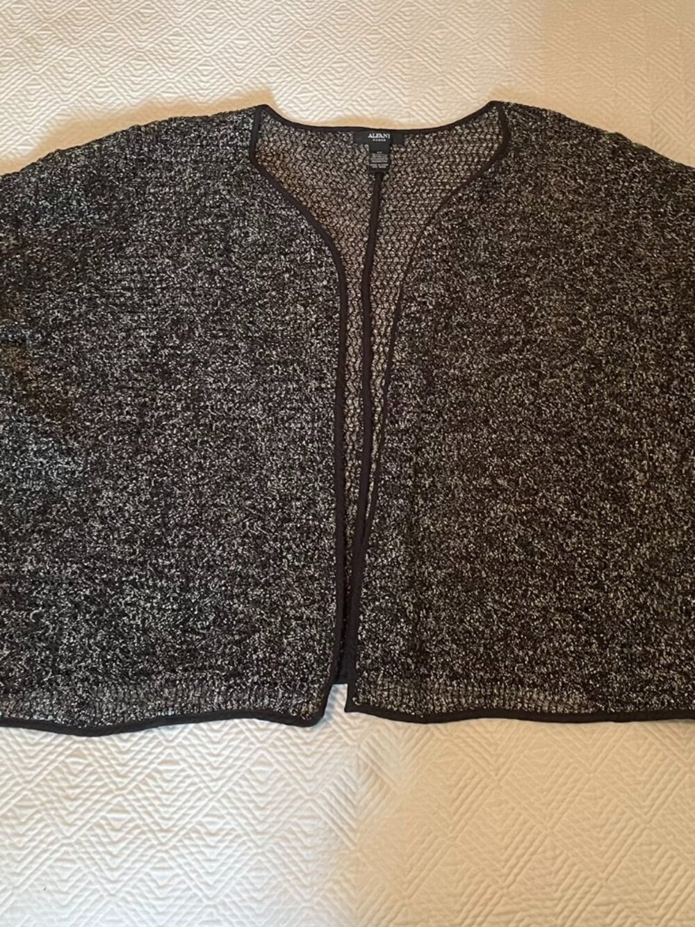 Alfani 2X Knit Open Front Cardigan Shrug Black Sheer Cover Up